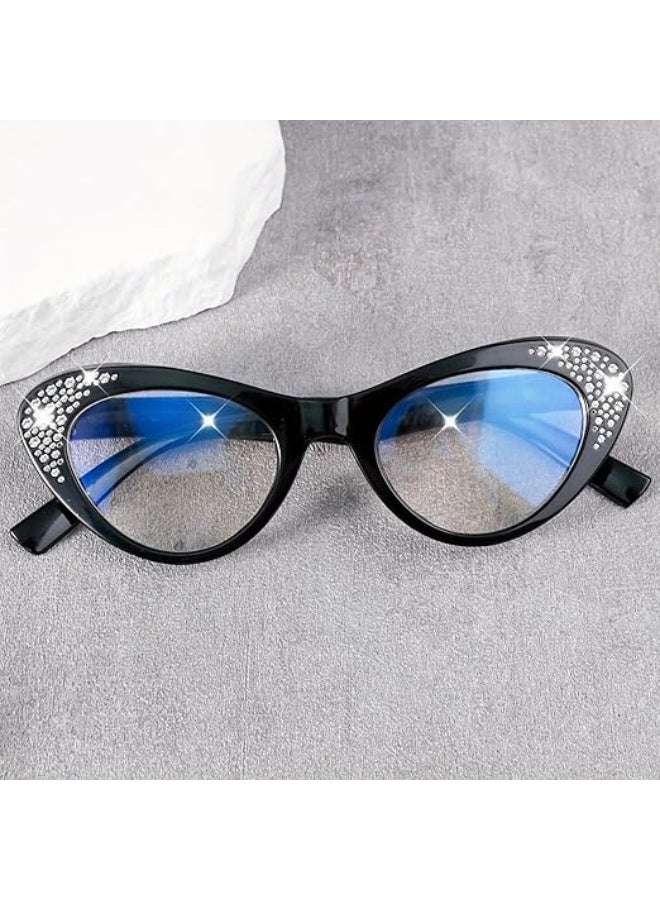 My souq store :Women's Luxury Cat-Eye Glasses - Black Frame with Rhinestone Crystals - Clear Lens Fashion Eyewear.(+3) - Image 5